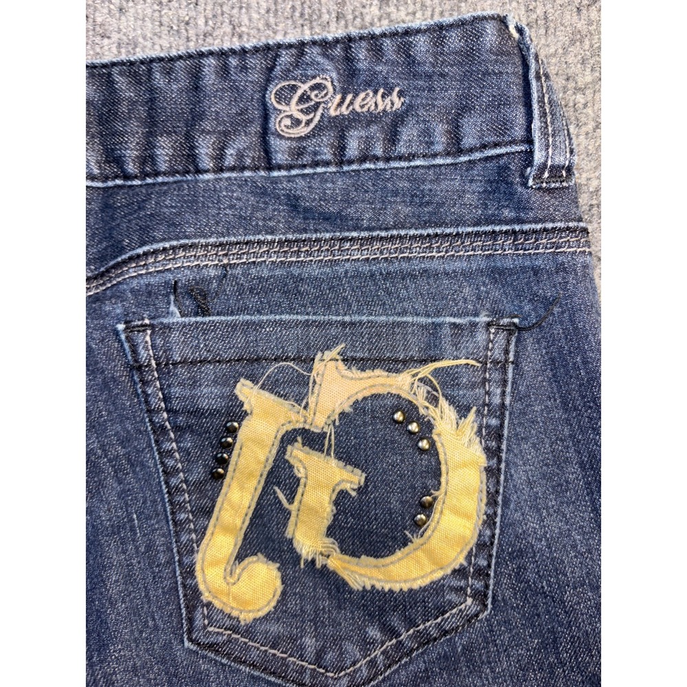 GUESS Jeans Womens 27 Blue Denim Studded Low Rise Bootcut Leg Dark Wash Stretch - Picture 13 of 14